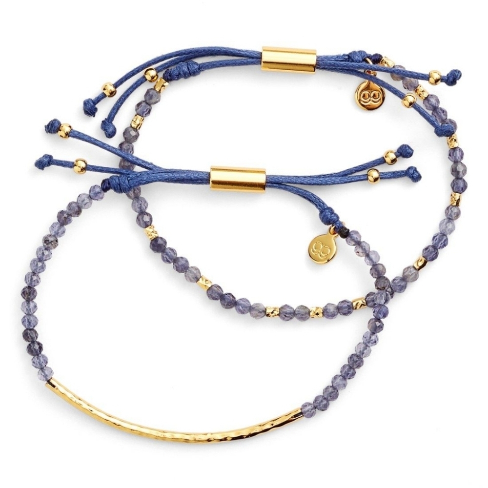 Gorjana Iolite Gold and Blue Beaded Bracelet Set of (2) Bracelets